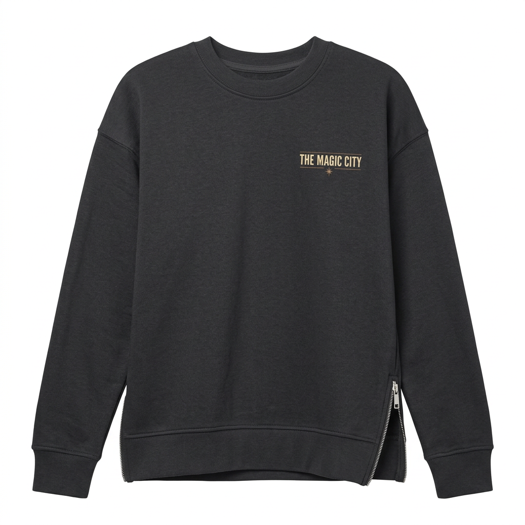 Women’s Side Zip Magic City Sweatshirt front on a white background