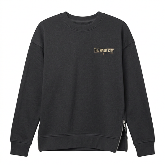 Women’s Side Zip Magic City Sweatshirt front on a white background
