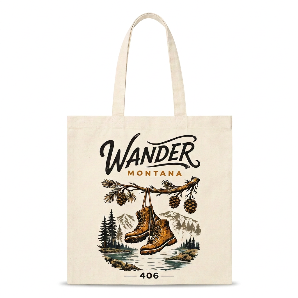 Boots on a Branch Tote in smaller catalog framing with generous white margins