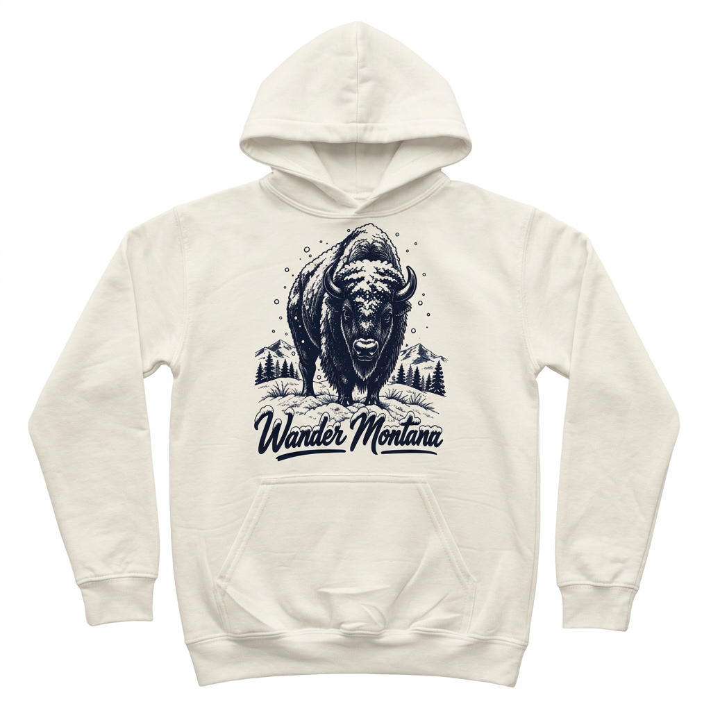 Children’s Bison Hoodie on a white background without a hanger