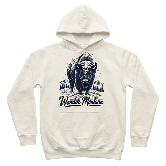 Children’s Bison Hoodie on a white background without a hanger