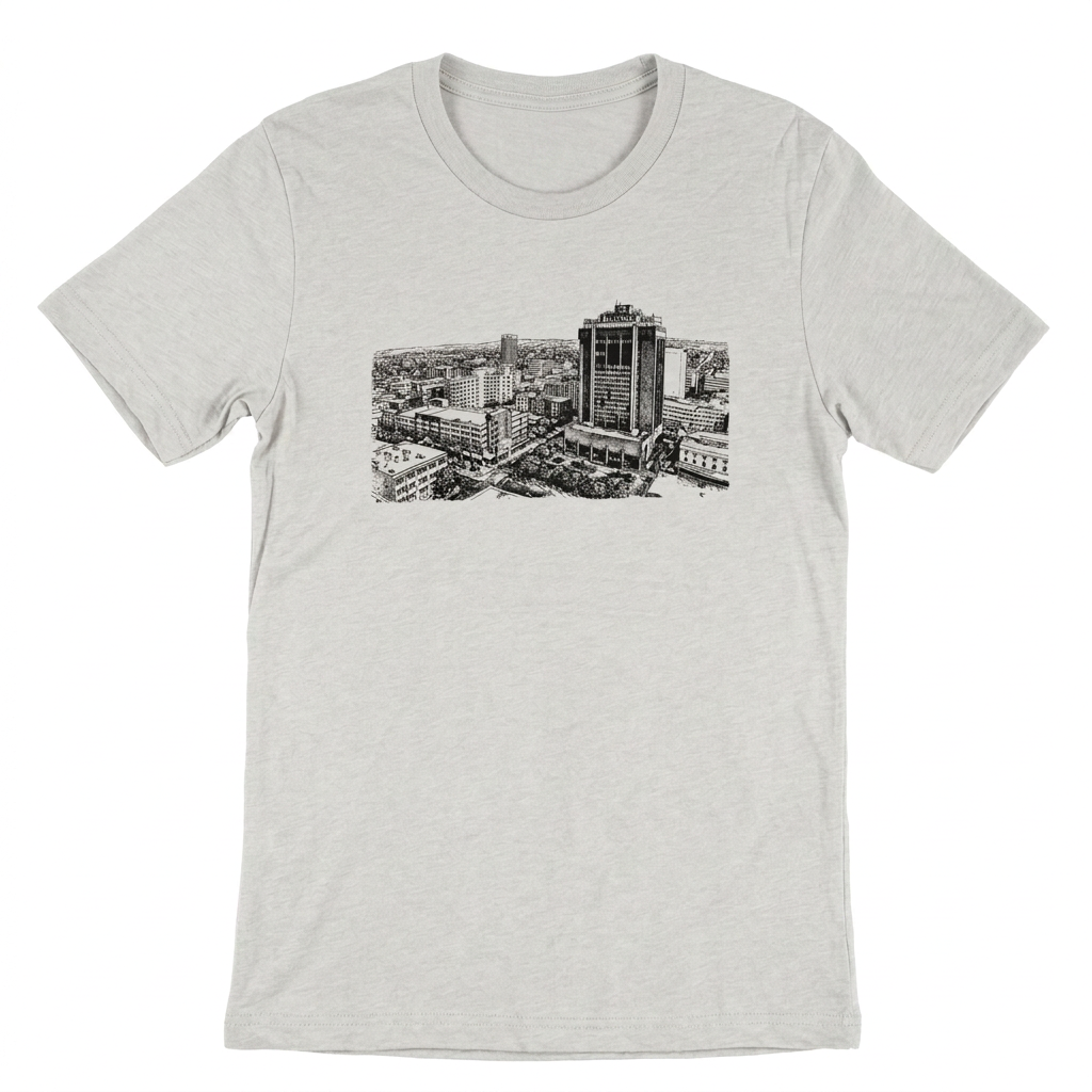 Above Billings Tee on white with hanger and neckline tag removed